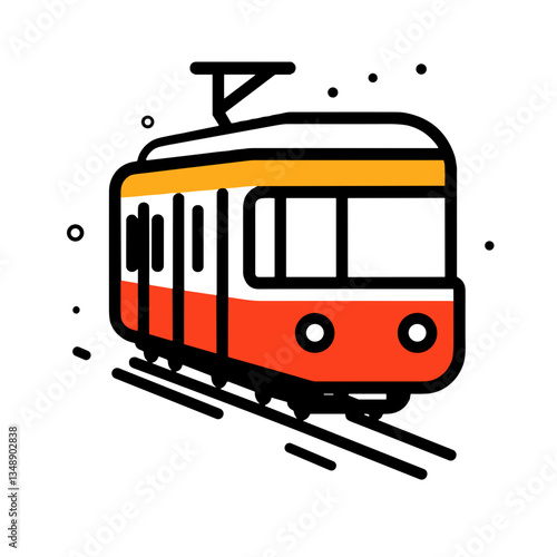 Colorful tram illustration moving on tracks  