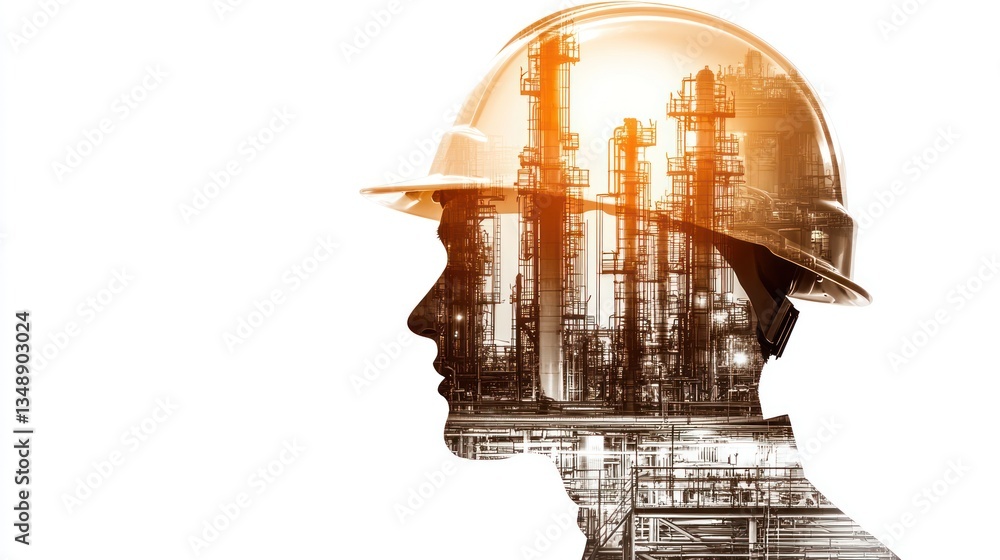 Double exposure of refinery and engineer's profile. Double exposure of refinery and engineer's profile.