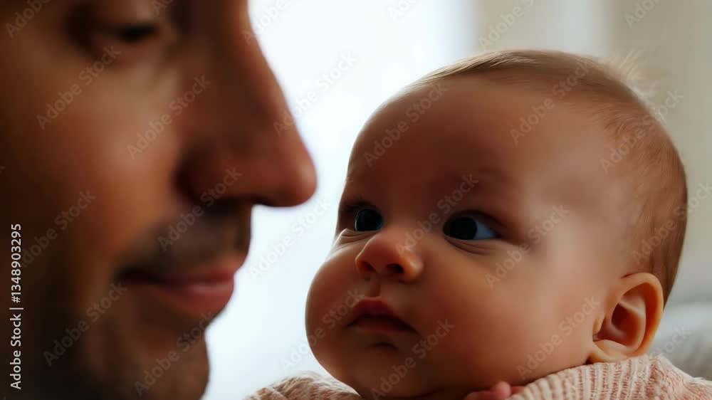 Loving father gazing at his baby in a tender moment of connection and affection
Loving father gazing at his baby in a tender moment of connection and affection