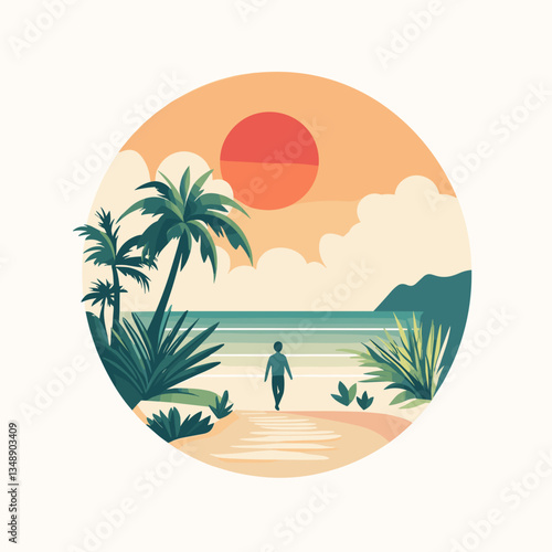 Seaside sunset stroll with a person walking on the beach  