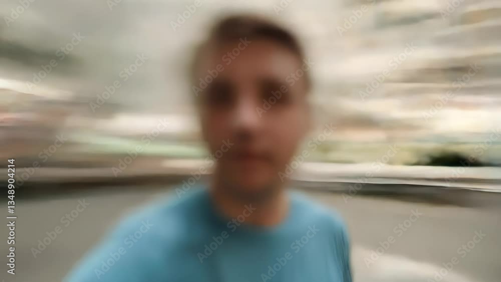 A man with a calm expression standing still while the background blurs in a fast motion effect, creating a dynamic and surreal scene
A man with a calm expression standing still while the background blurs in a fast motion effect, creating a dynamic and surreal scene