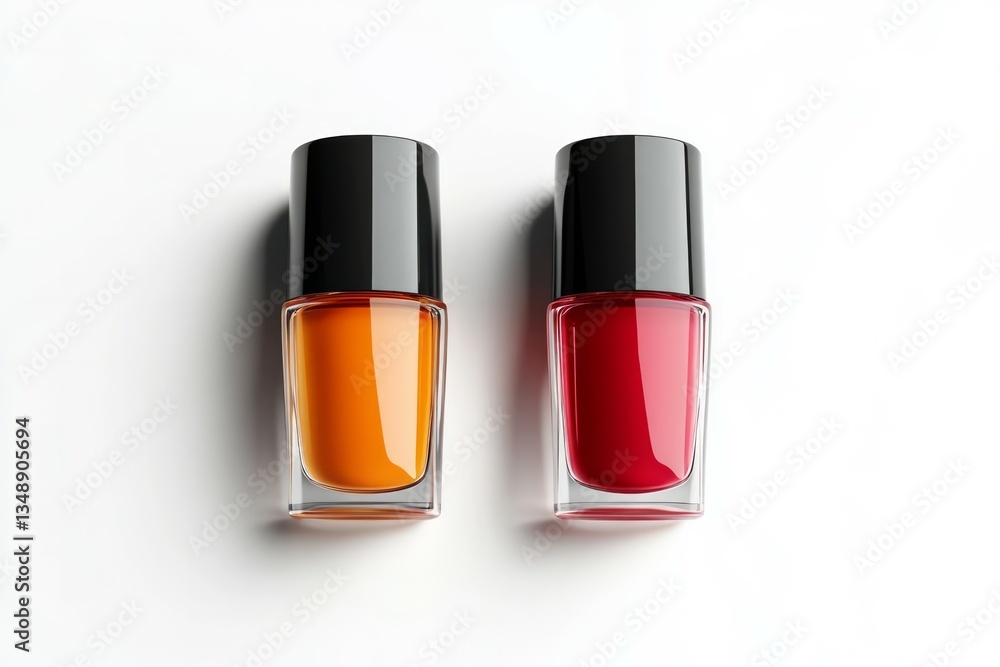 Two nail polish bottles on white background. Neural network AI generated Two nail polish bottles on white background. Neural network AI generated