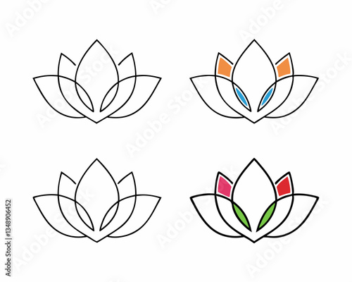 Abstract lotus flower logo icons set on white background. Lotus plant. Lotus flower