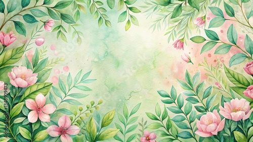 A Delicate Watercolor Floral Border Featuring Lush Greenery and Soft Pink Blossoms, Ideal for Invitations, Announcements, or Decorative Purposes
