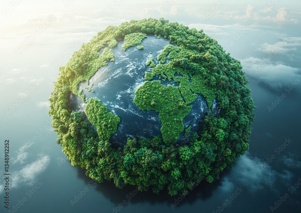 Fototapeta premium 3D World Map of Green Forests Eco-Friendly Design with Natural Light and Clean Background