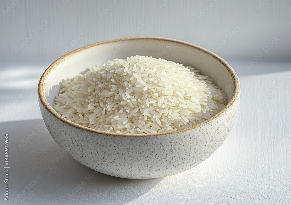 Raw Asian Short Grain Rice in White Ceramic Bowl Delicious Healthy Ingredient Raw Asian Short Grain Rice in White Ceramic Bowl Delicious Healthy Ingredient