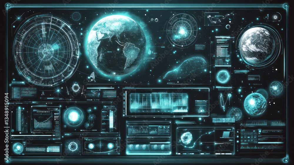 Futuristic digital interface with Earth & space elements Futuristic digital interface with Earth & space elements