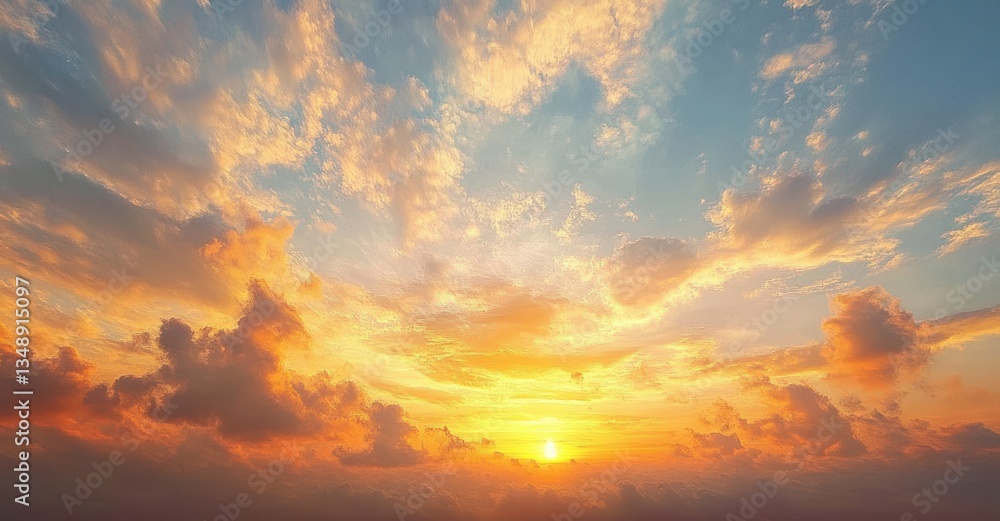 Fototapeta premium Vibrant Sunrise Landscape with Soft Clouds and Dramatic Sky