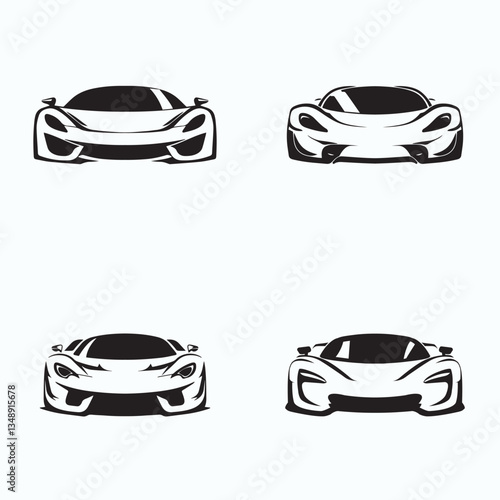 Sports Car Front View Silhouette Vector Collection – Modern Supercar Line Art Icons