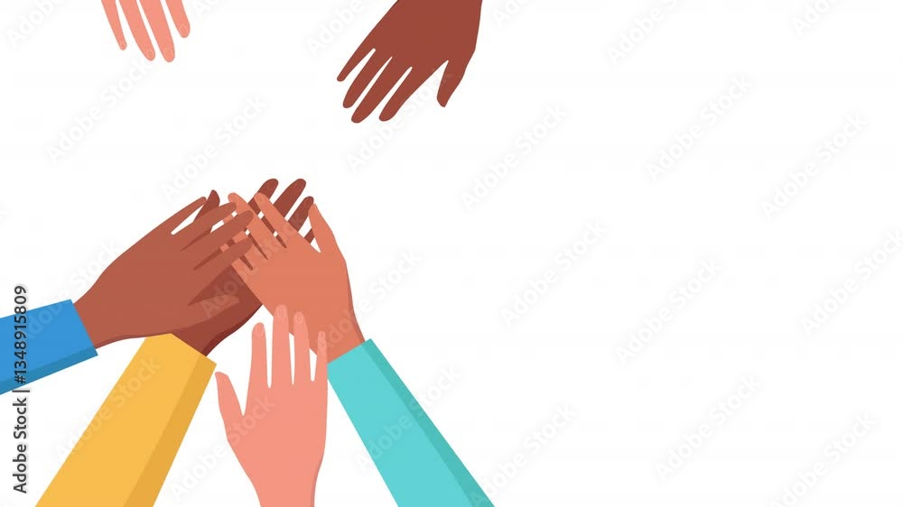 Animation of the hands of a multinational people making a gesture of ...