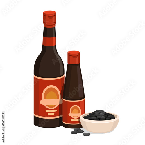 Soy Sauce Product with Black Soybean Illustration Vector