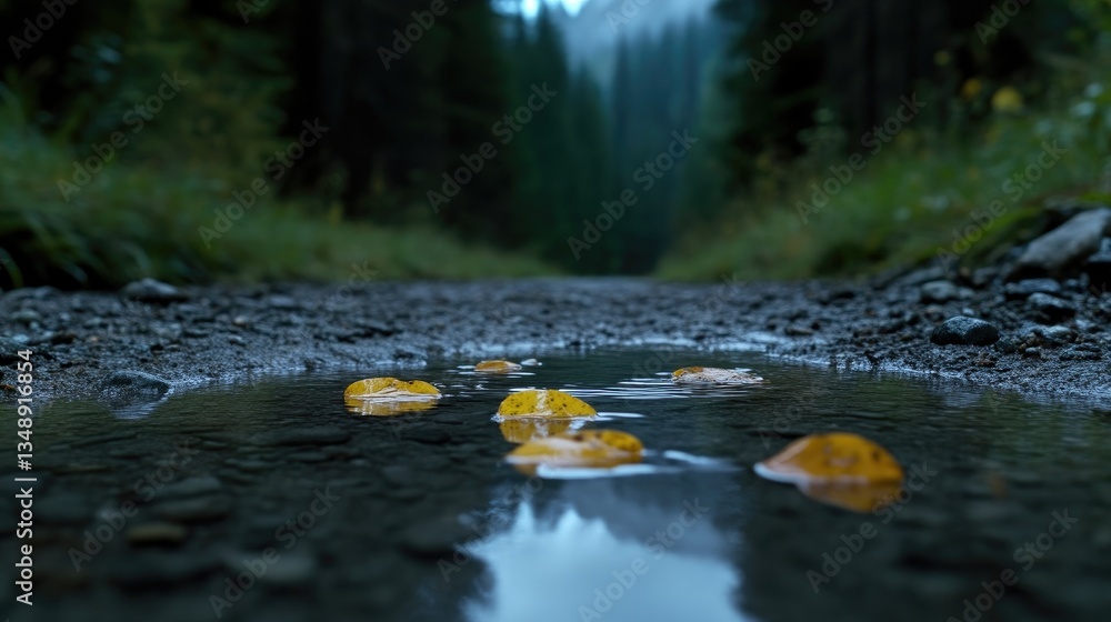 Fototapeta premium Fallen leaves in a mountain puddle