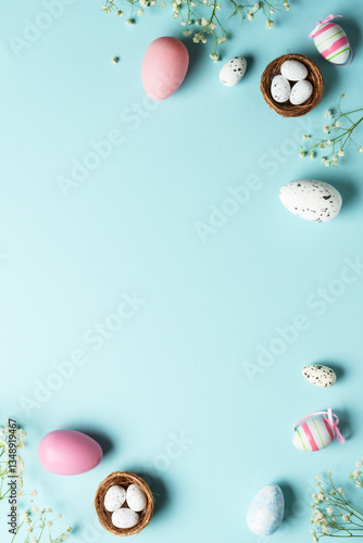 Easter eggs. Easter holidays composition with cute decorations
