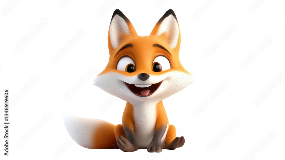 adorable cartoon fox sitting and smiling on white background adorable cartoon fox sitting and smiling on white background