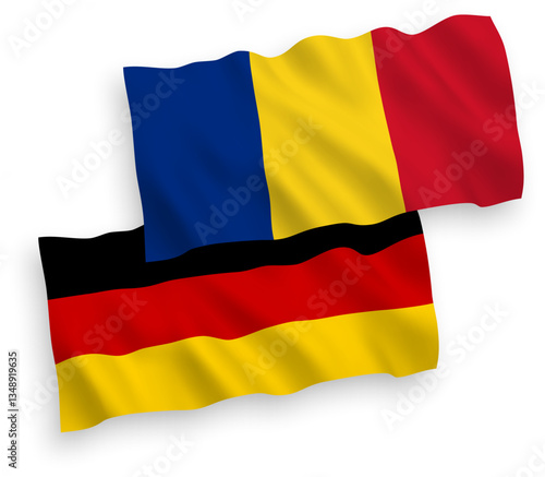 Flags of Romania and Germany on a white background