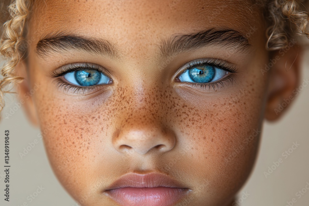 Portrait of a Young Child with Striking Blue Eyes and Freckles Portrait of a Young Child with Striking Blue Eyes and Freckles