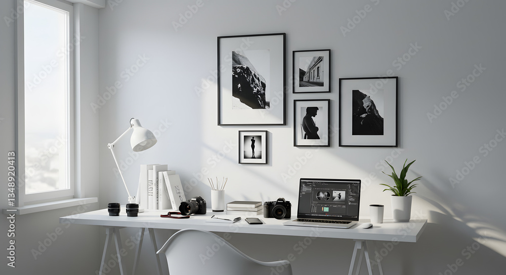 Fototapeta premium Modern Photographer’s Office Space with a Sleek, Minimalist Vibe 