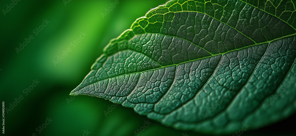 Fototapeta premium Macro close-up of leaf texture with detailed veins and edges