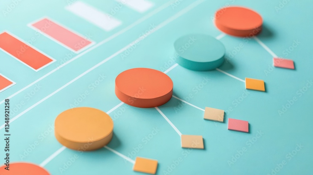 Strategic planning resources growth concept. Colorful geometric shapes arranged on a teal background for design concepts. Strategic planning resources growth concept. Colorful geometric shapes arranged on a teal background for design concepts.