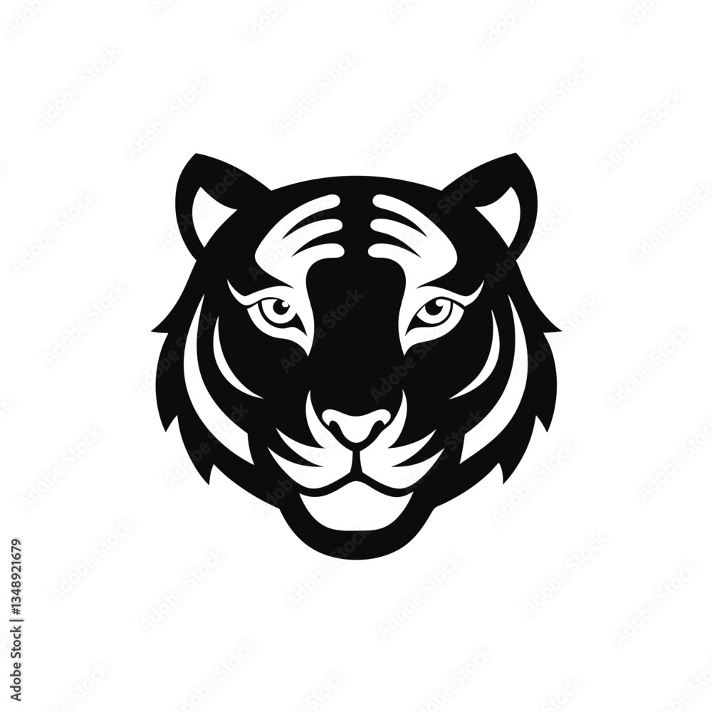 tiger head vector A striking tiger face silhouette vector design on a clean white background. The bold, black outline captures the fierce and majestic features of the tiger, making it ideal for logos tiger head vector A striking tiger face silhouette vector design on a clean white background. The bold, black outline captures the fierce and majestic features of the tiger, making it ideal for logos