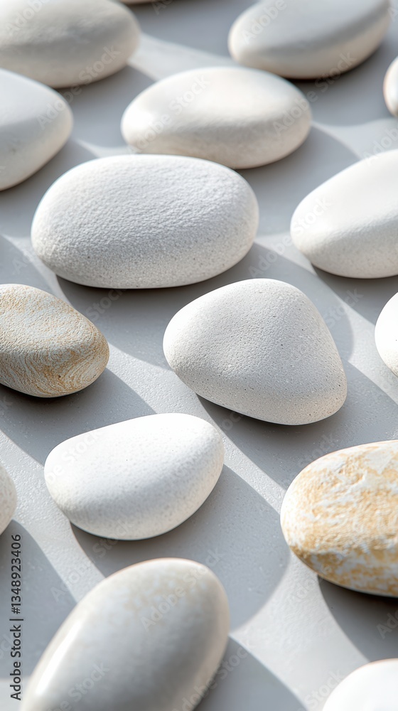 Elegant mosaic of smooth white river stones on gray background Elegant mosaic of smooth white river stones on gray background