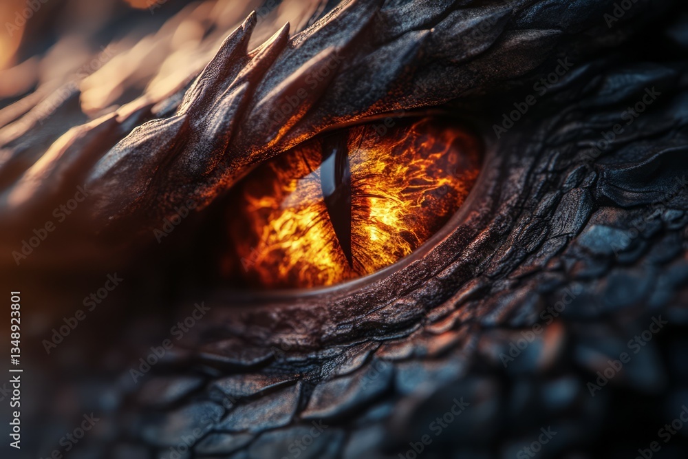 Close-up of reptilian eye with fiery orange hues in detailed scales. Captures textured pattern and intense gaze. Dark background enhances focus. Neural network AI generated Close-up of reptilian eye with fiery orange hues in detailed scales. Captures textured pattern and intense gaze. Dark background enhances focus. Neural network AI generated