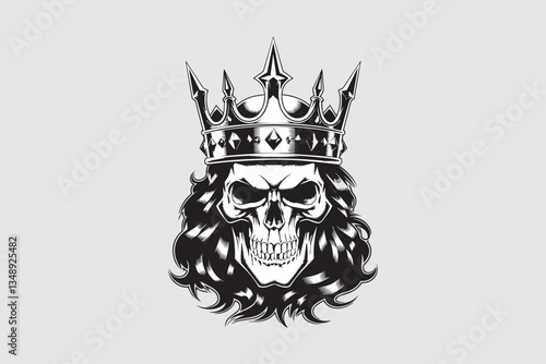 Skull with Crown Silhouette Vector