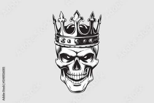 Skull with Crown Silhouette Vector