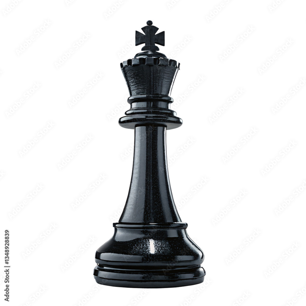 A single black king chess piece stands prominently against a stark black background in a studio setting transparent background A single black king chess piece stands prominently against a stark black background in a studio setting transparent background