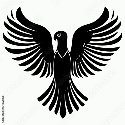 Black Eagle with Spread Wings and Laurel Branch Vector White Background