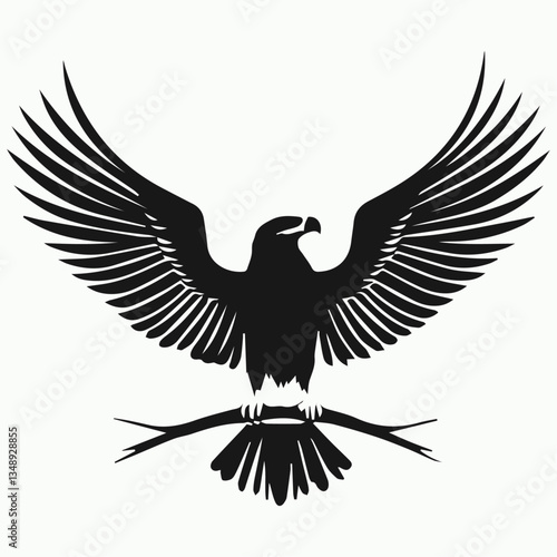 Black Eagle with Spread Wings and Laurel Branch Vector White Background