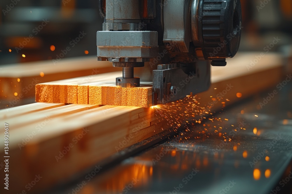 Hyper-Realistic Miter Saw Cutting Wooden Planks in Carpenter Shop Hyper-Realistic Miter Saw Cutting Wooden Planks in Carpenter Shop