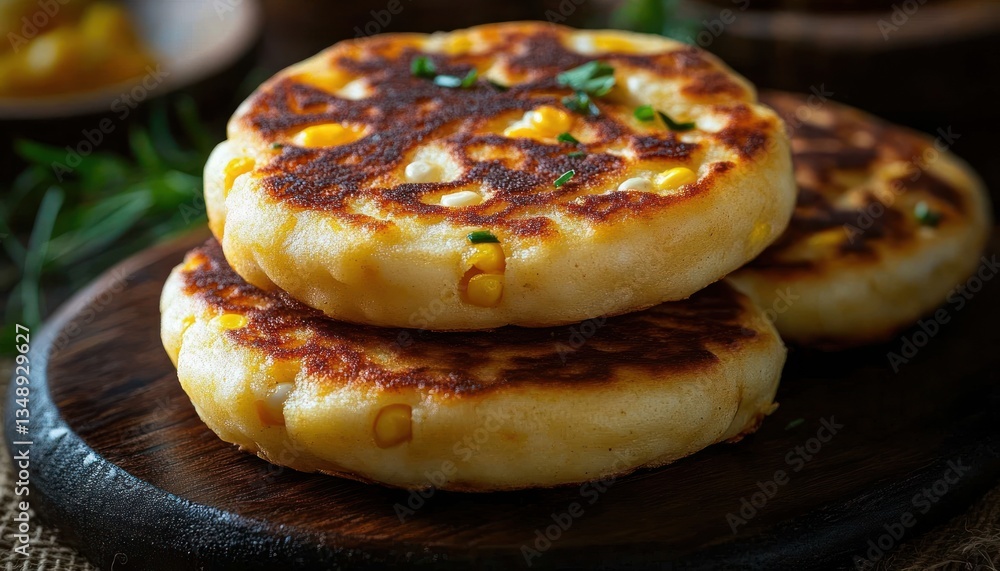 Delicious Homemade Corn Cakes with Cheese and Fillings for Breakfast Delicious Homemade Corn Cakes with Cheese and Fillings for Breakfast