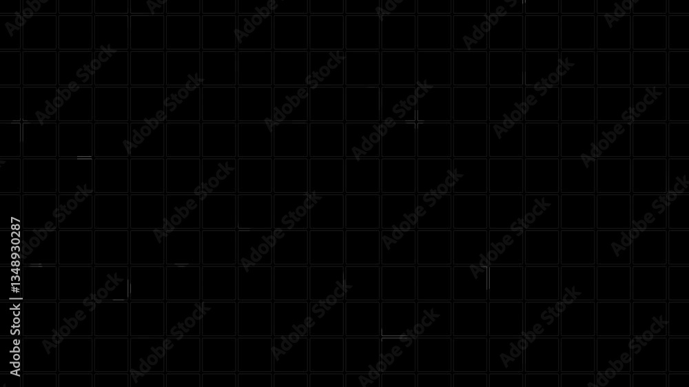 Grey grid background with black squares and white lines suitable for abstract backgrounds, minimalist designs, digital art projects, technical illustrations, and geometric patterns.