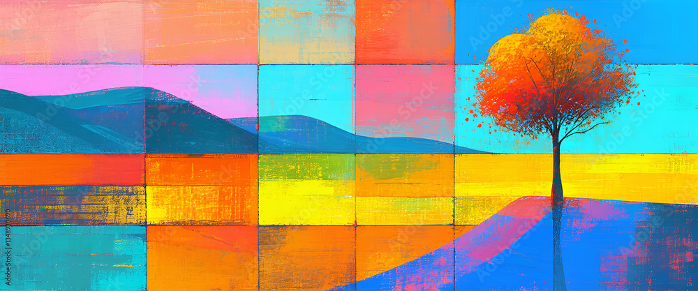 Obraz premium illustrazione sfondo con elementi astratti e motivi geometrici a tema surreale