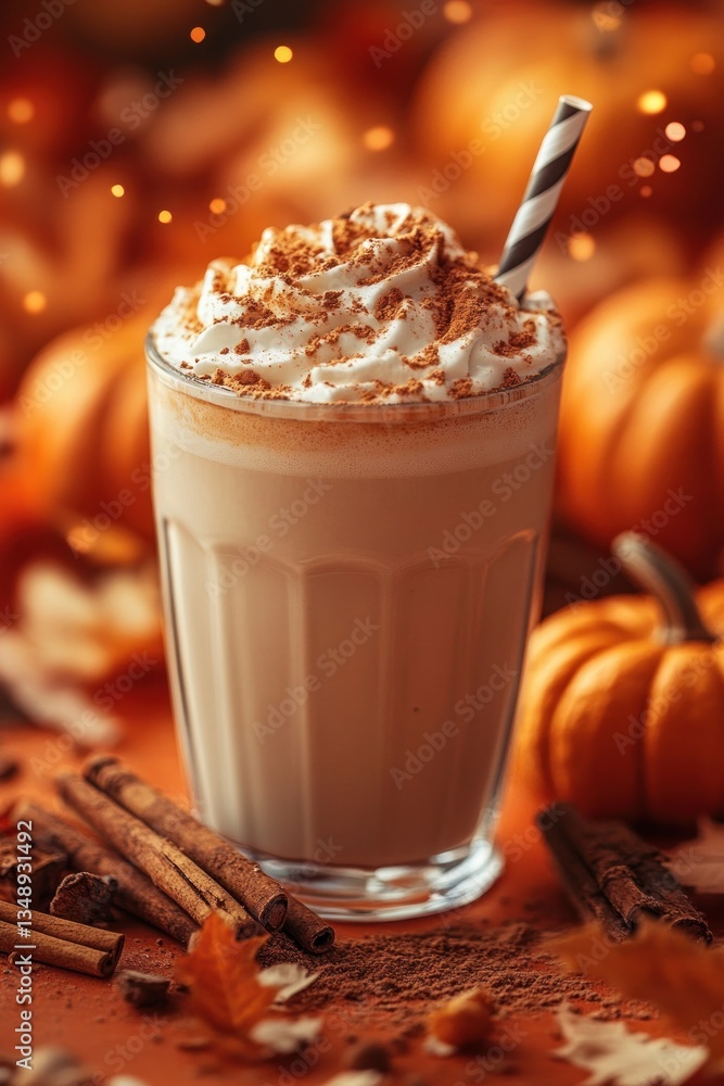 Autumn Latte with Pumpkins Cinnamon and Falling Leaves Autumn Latte with Pumpkins Cinnamon and Falling Leaves