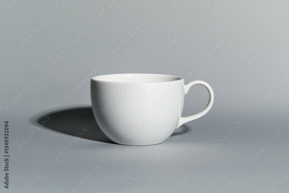 Minimalistic design of white cup on soft gray background, emphas Minimalistic design of white cup on soft gray background, emphas