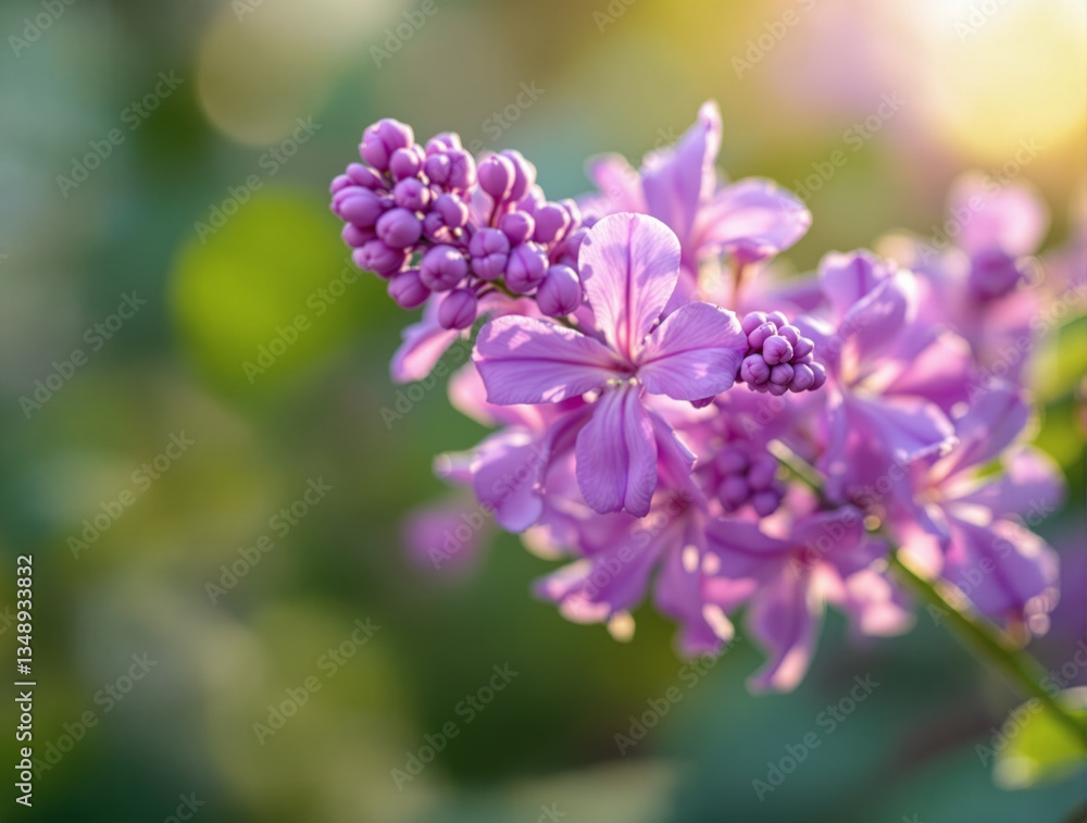 Purple lilac flowers blooming in sunlight with a soft-focus green and golden background. A creative floral wallpaper capturing nature’s beauty. Ai generative Purple lilac flowers blooming in sunlight with a soft-focus green and golden background. A creative floral wallpaper capturing nature’s beauty. Ai generative