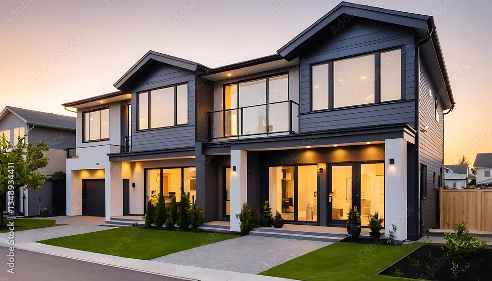 Close up photo of modern residential townhouse, luxury architectural style house exterior Close up photo of modern residential townhouse, luxury architectural style house exterior