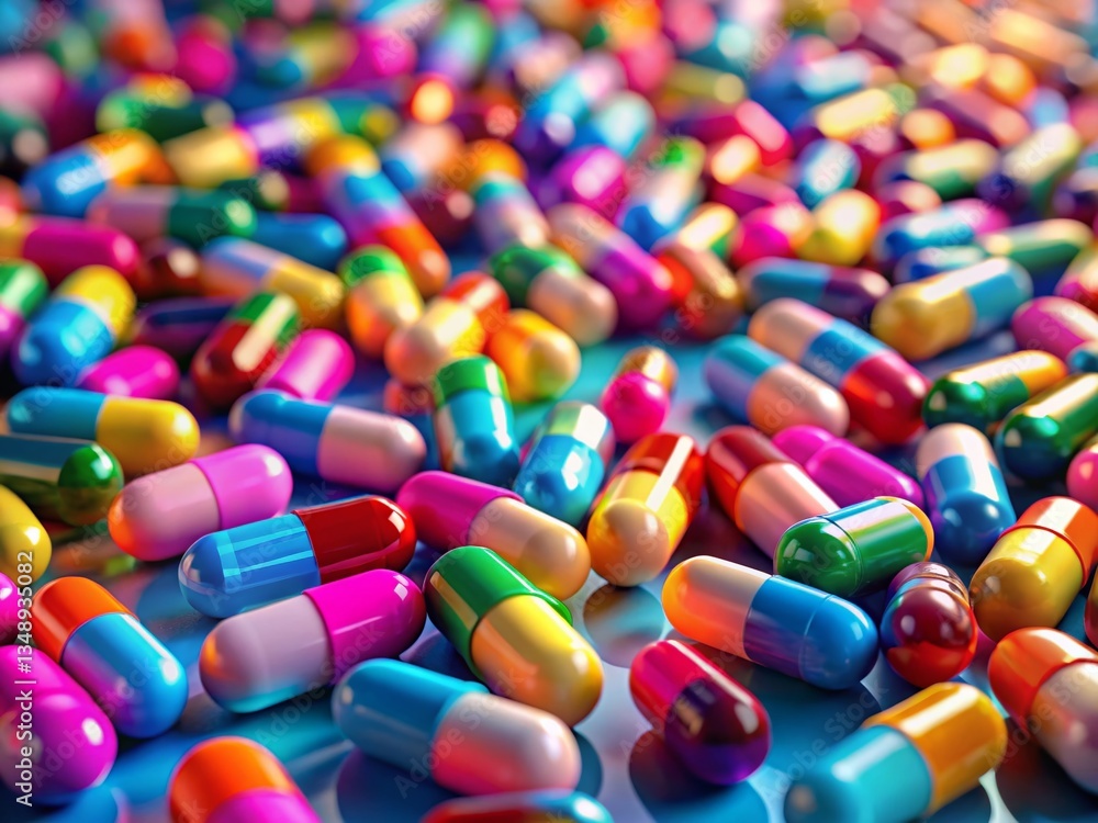 Aerial Close-up of ADHD Medication Pills, Scattered on a Surface Aerial Close-up of ADHD Medication Pills, Scattered on a Surface