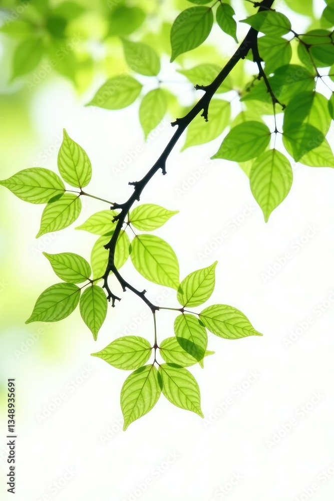 Obraz premium Delicate branches with soft green hues isolated on a white background, tree, texture, branch