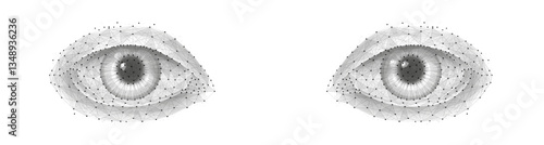 Two eyes isolated on white. Ophthalmology concept, eye disease, digital vision