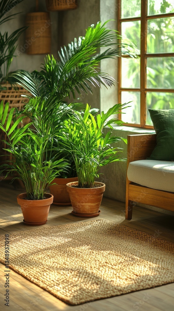 Fototapeta premium Cozy Indoor Space with Potted Plants and Natural Light