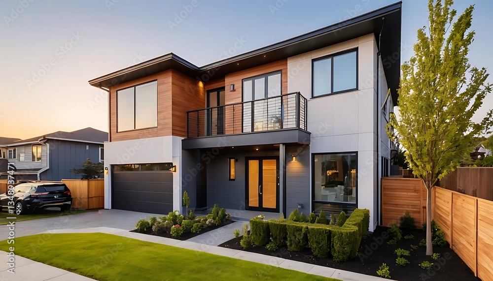 Close up photo of modern residential townhouse, luxury architectural style house exterior Close up photo of modern residential townhouse, luxury architectural style house exterior