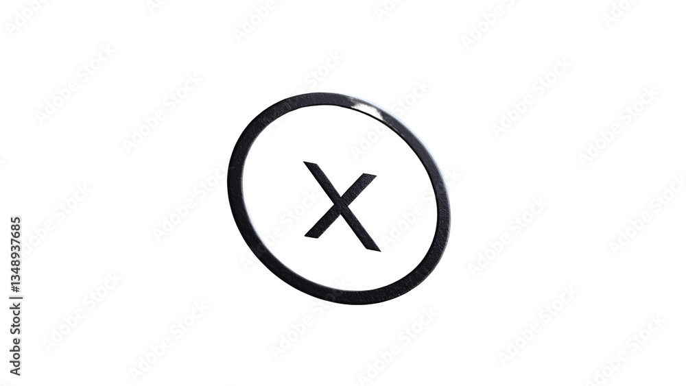 3D Render Dark Metallic X Mark in Circle, Closeup, Modern Icon Design 3D Render Dark Metallic X Mark in Circle, Closeup, Modern Icon Design