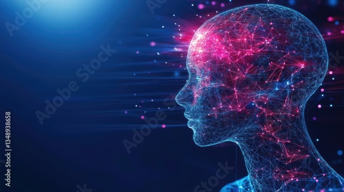 Cybernetic Human Head with AI Data Streams - Image