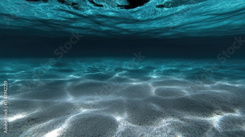 Underwater sandy bottom, sunlight filtering through