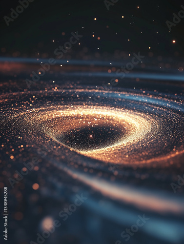 Golden spiral galaxy with glowing dust and stars. A mesmerizing deep space scene, ideal for astronomy, sci-fi, or futuristic designs