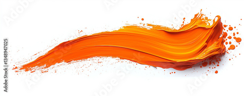 Orange brushstroke of oil paint on white background with clipping path