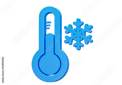 3D Blue Thermometer Icon With Temperature Lines Positioned Beside Snowflake Symbol Indicating Cold Conditions